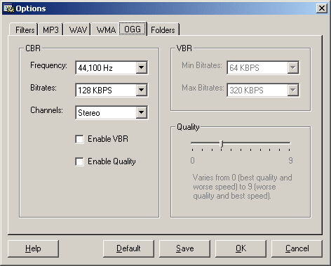 audio sound recorder ogg options